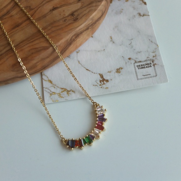 Rainbow Curve Crystal Bar Pendant Necklace - Picture 11 of 11